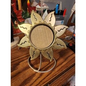 Vintage Gold Tone Sunburst Celestial Sun Photo Frame On Wire Stand